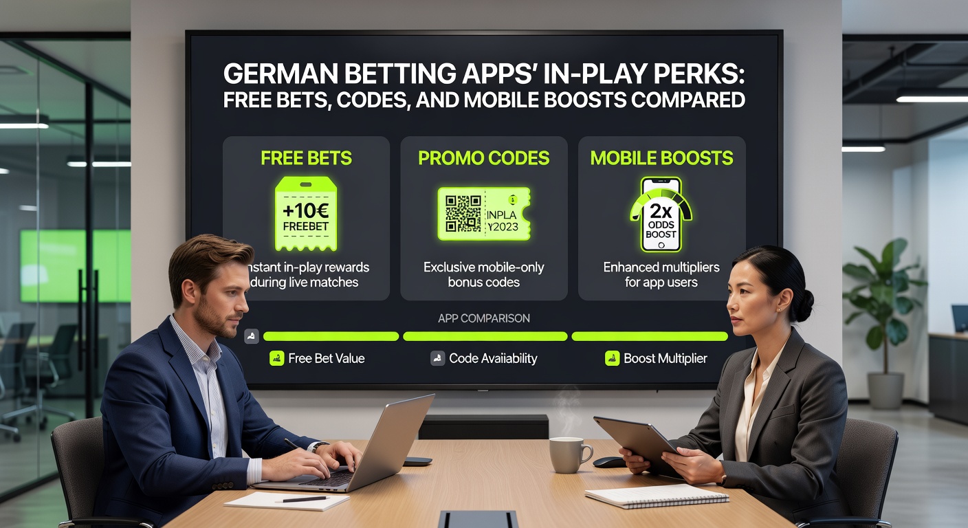 Vergleichstabelle auf einem Tablet, die Gratiswetten, Codes und Boosts von Top-Wett-Apps wie Tipico und Betano zeigt, mit Live-Quote-Updates